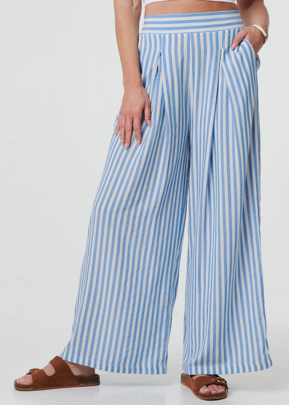 Izabel London Blue Striped High Waist Wide Leg Trousers