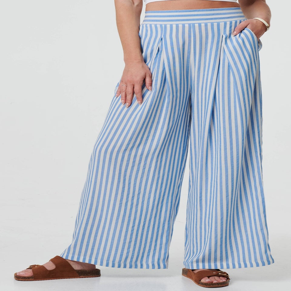 Izabel London Blue Striped High Waist Wide Leg Trousers