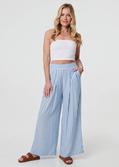 Izabel London Blue Striped High Waist Wide Leg Trousers