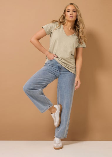 Long Tall Sally 3 Pack Blue & Coral Orange Stripe V-Neck T-Shirts