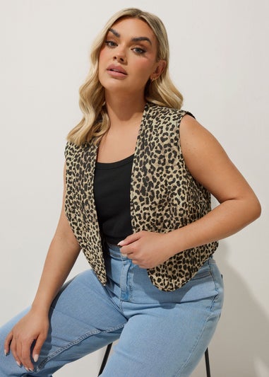 LIMITED COLLECTION Curve Brown Leopard Print Quilted Waistcoat