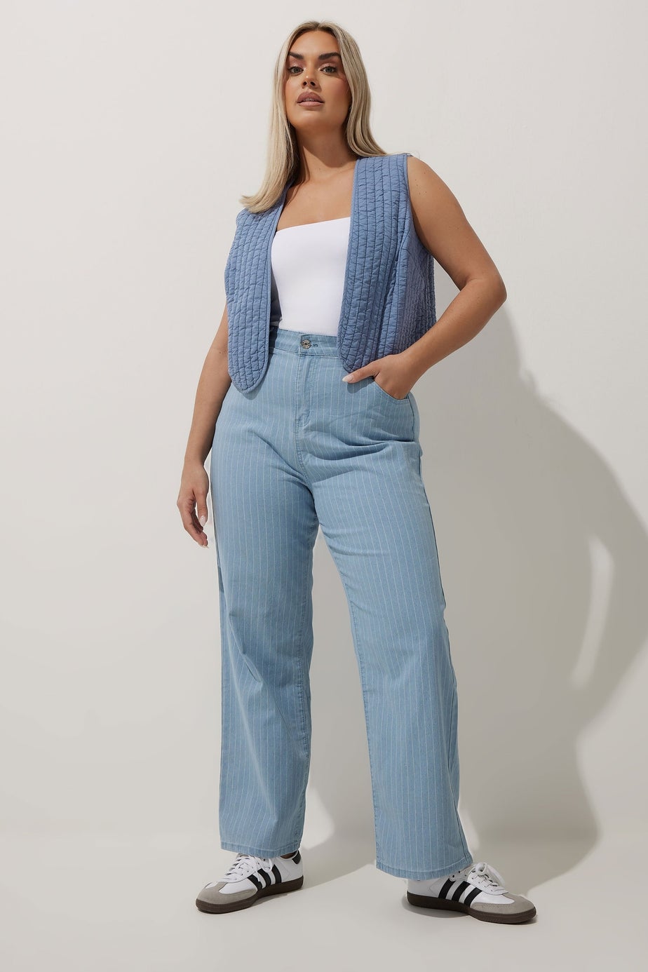 LIMITED COLLECTION Curve Blue Washed Quilted Waistcoat