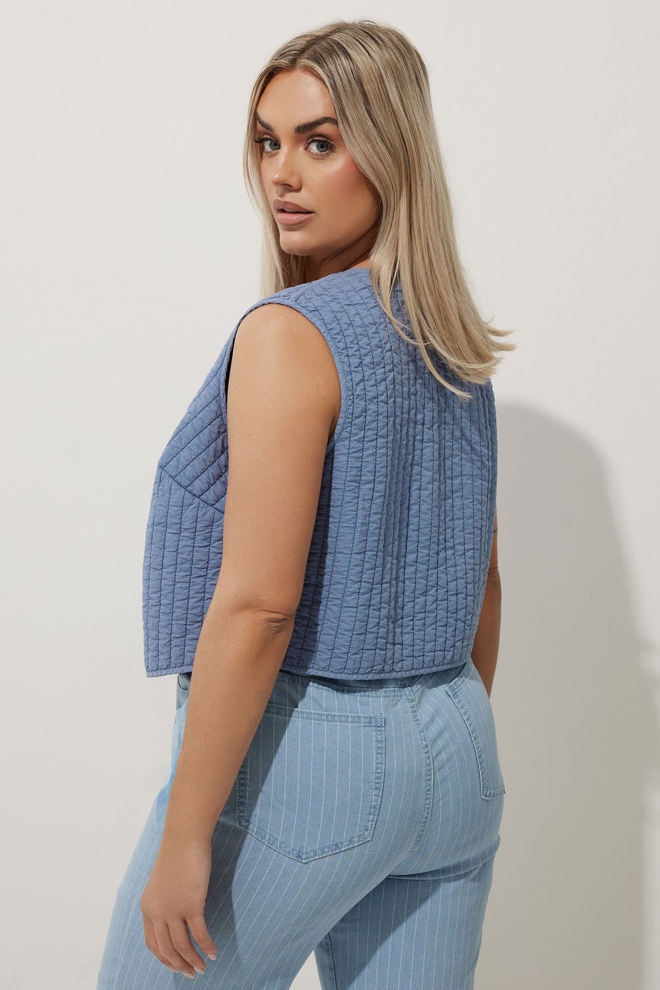 LIMITED COLLECTION Curve Blue Washed Quilted Waistcoat