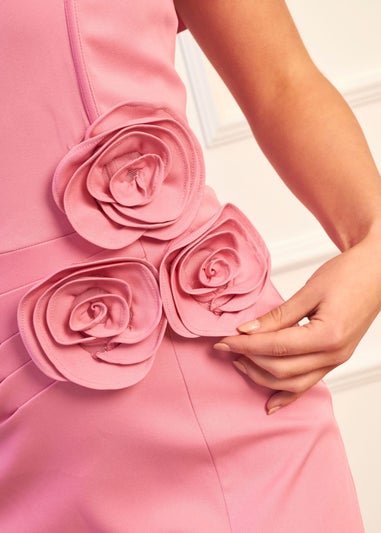 Chi Chi London Rosette Detail Bardot Midi Dress In Pink