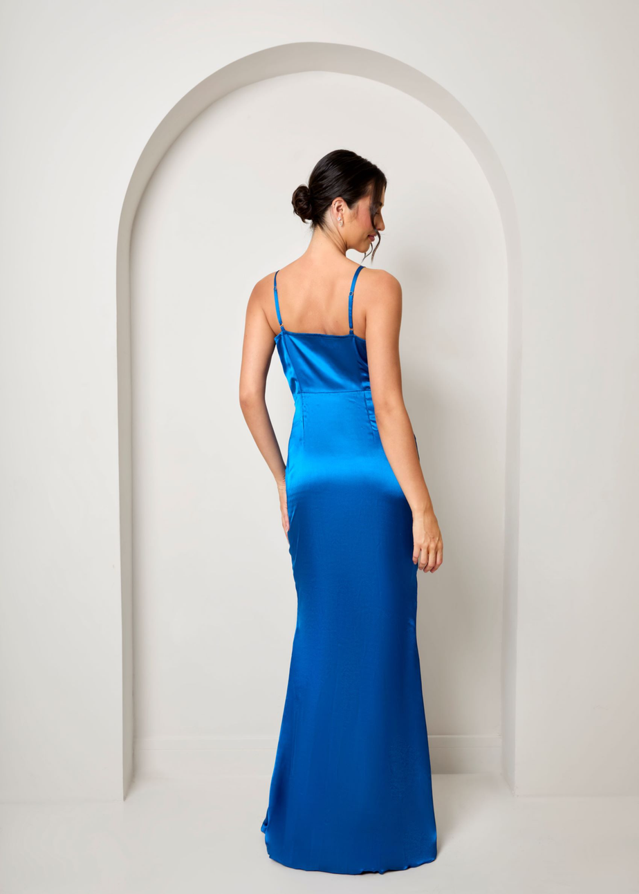 Chi Chi London Twist Bodice Satin Maxi Dress In Cobalt