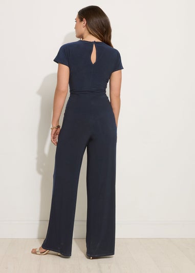 Long Tall Sally Navy Blue Twist Front Wide Leg Jumpsuit