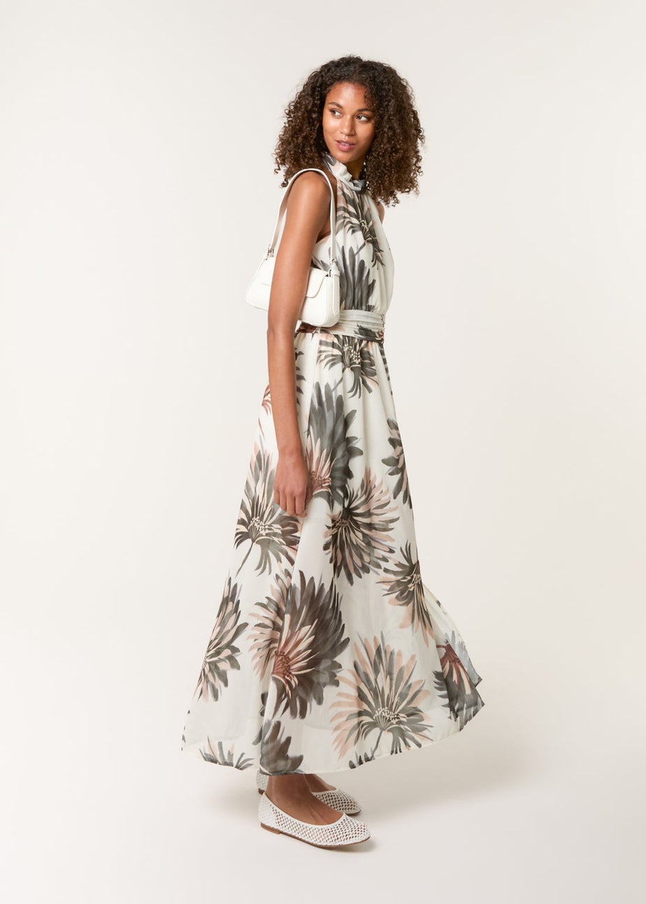 Blue Vanilla Khaki Halter Neck Occasion Dress