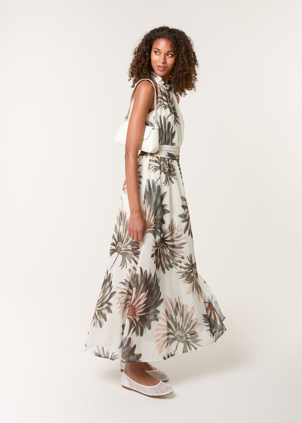 Blue Vanilla Khaki Halter Neck Occasion Dress