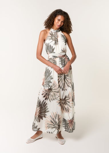 Blue Vanilla Khaki Halter Neck Occasion Dress