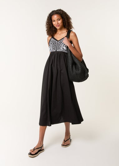 Blue Vanilla Black Embroidered Yoke Strappy Dress