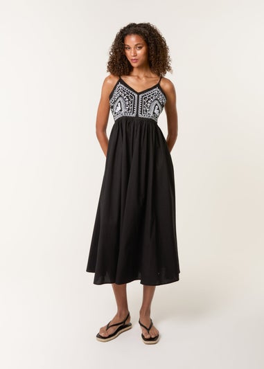 Blue Vanilla Black Embroidered Yoke Strappy Dress