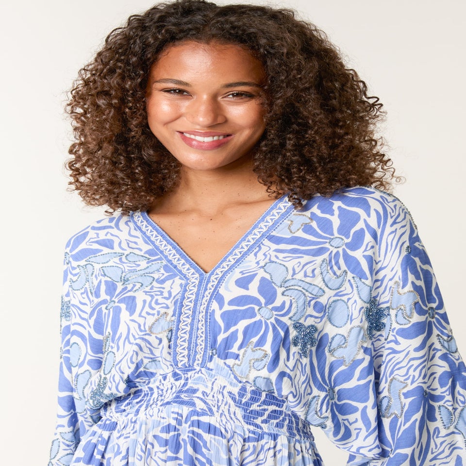 Blue Vanilla Blue Embellished V Front & Back Maxi Dress