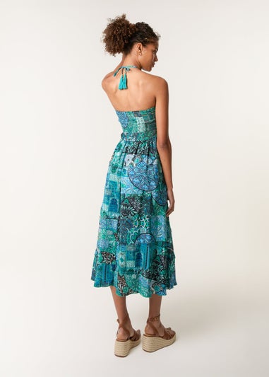 Blue Vanilla Blue Patchwork Halter Neck Dress