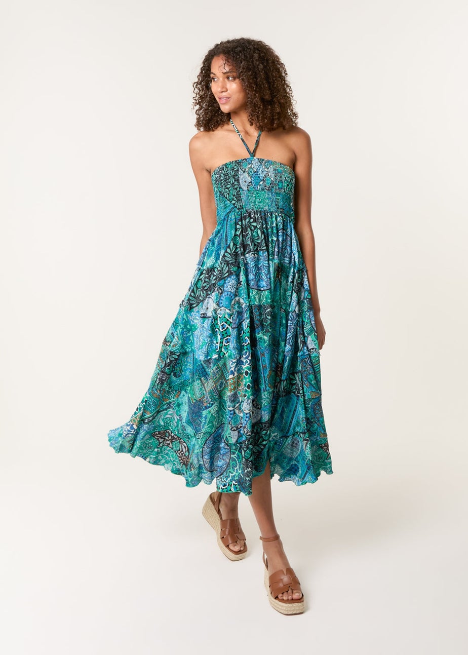 Blue Vanilla Blue Patchwork Halter Neck Dress