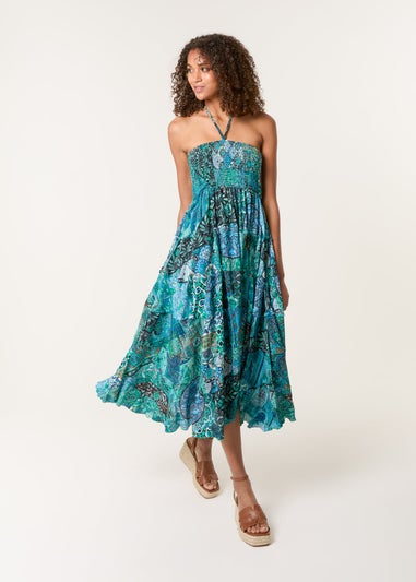 Blue Vanilla Blue Patchwork Halter Neck Dress