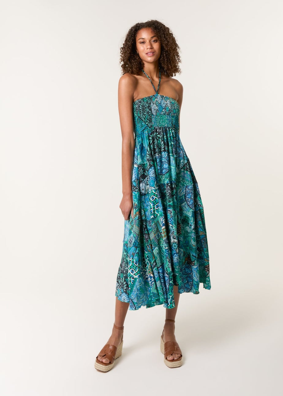 Blue Vanilla Blue Patchwork Halter Neck Dress