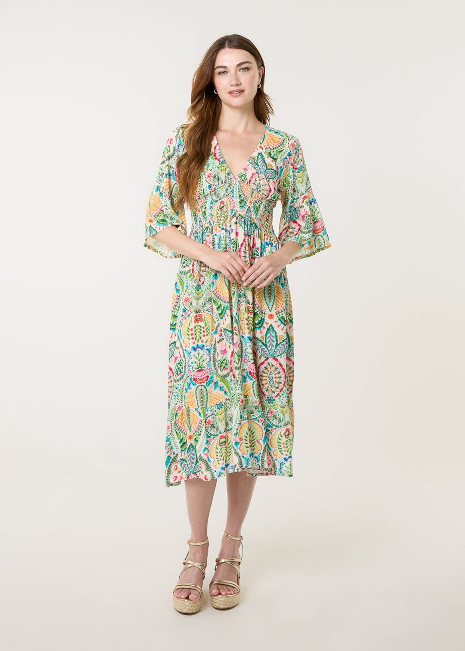 Blue Vanilla Multi V Neck Paisley Print Midi Dress