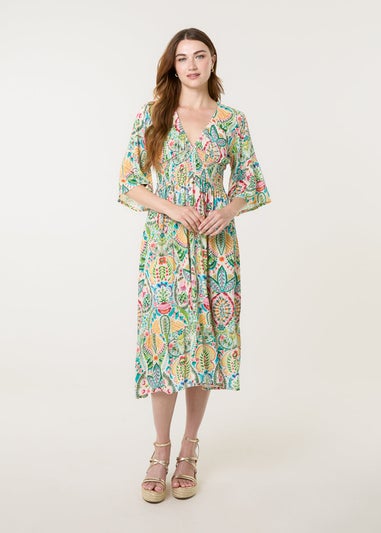 Blue Vanilla Multi V Neck Paisley Print Midi Dress