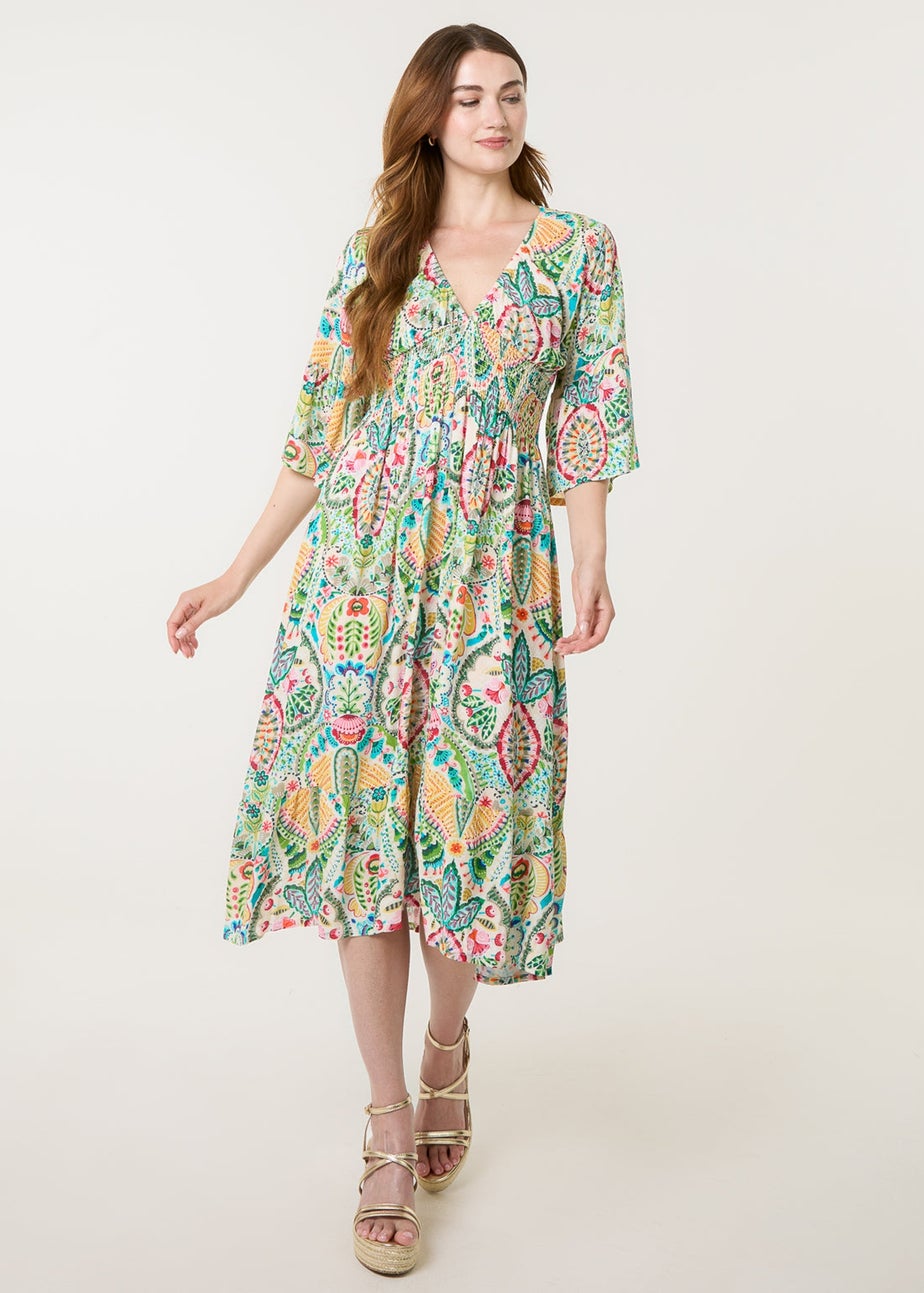 Blue Vanilla Multi V Neck Paisley Print Midi Dress