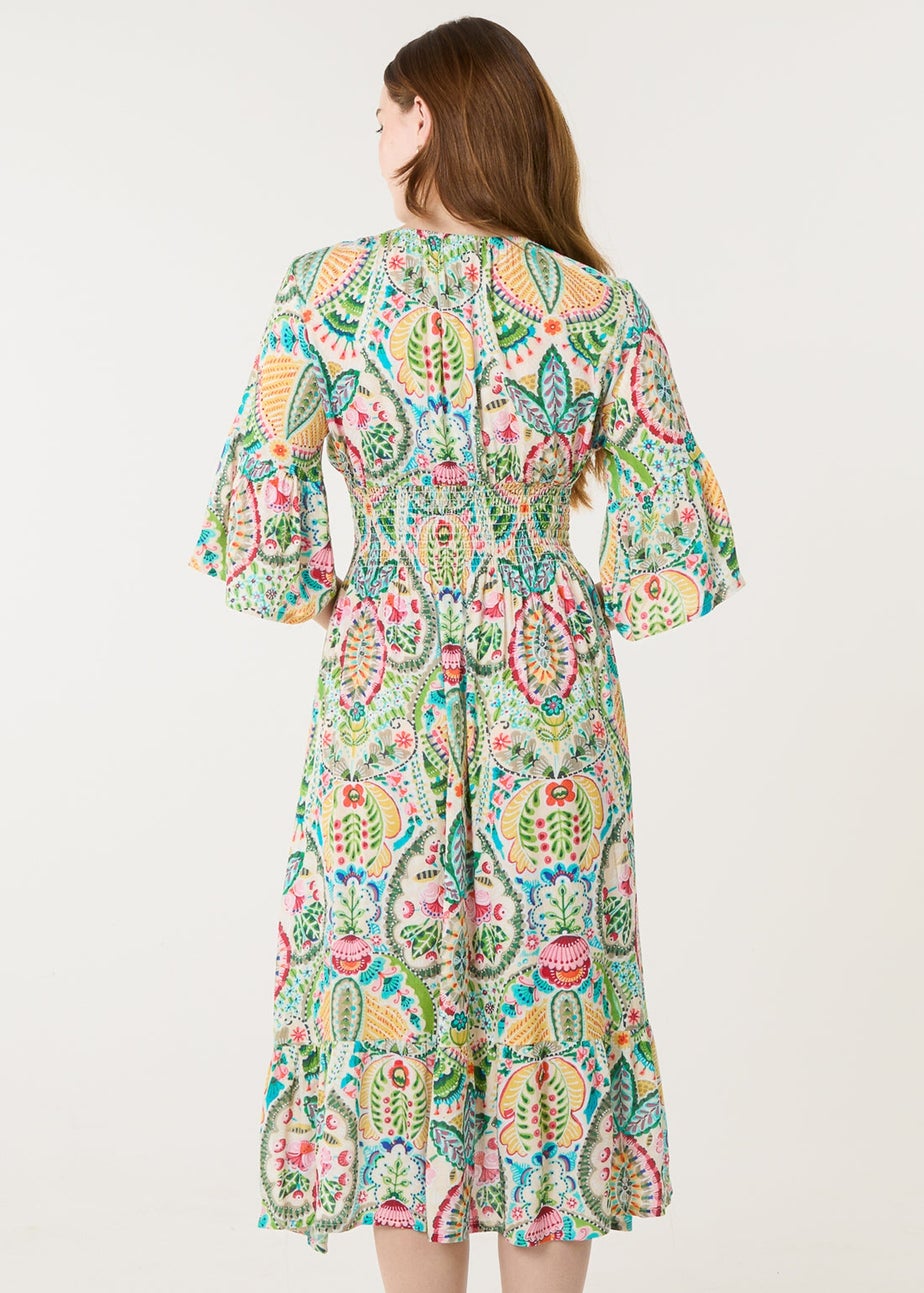 Blue Vanilla Multi V Neck Paisley Print Midi Dress