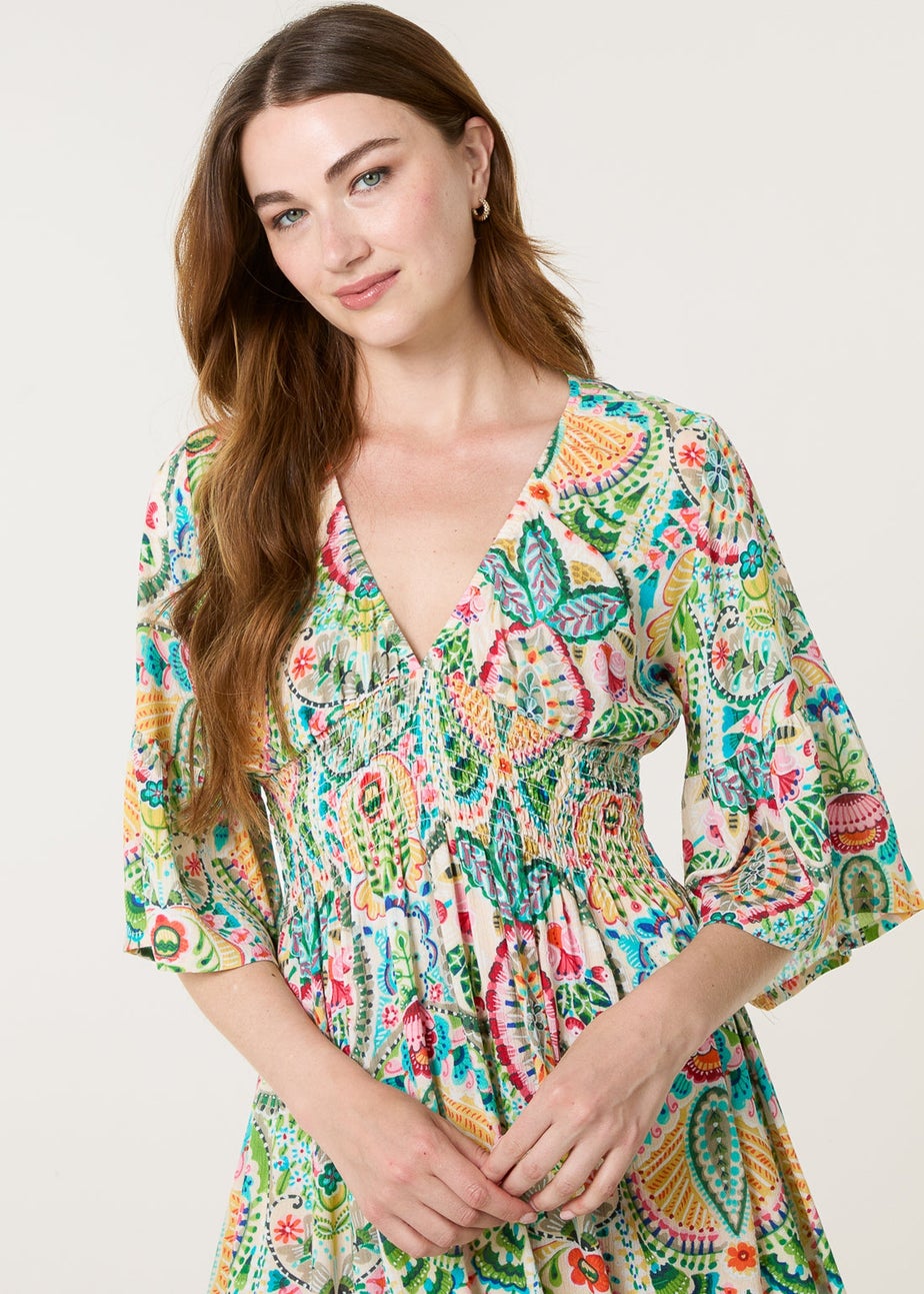 Blue Vanilla Multi V Neck Paisley Print Midi Dress