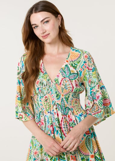 Blue Vanilla Multi V Neck Paisley Print Midi Dress