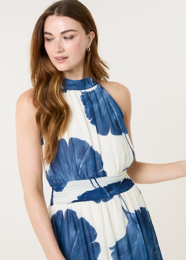 Blue Vanilla White Halter Neck Occasion Dress