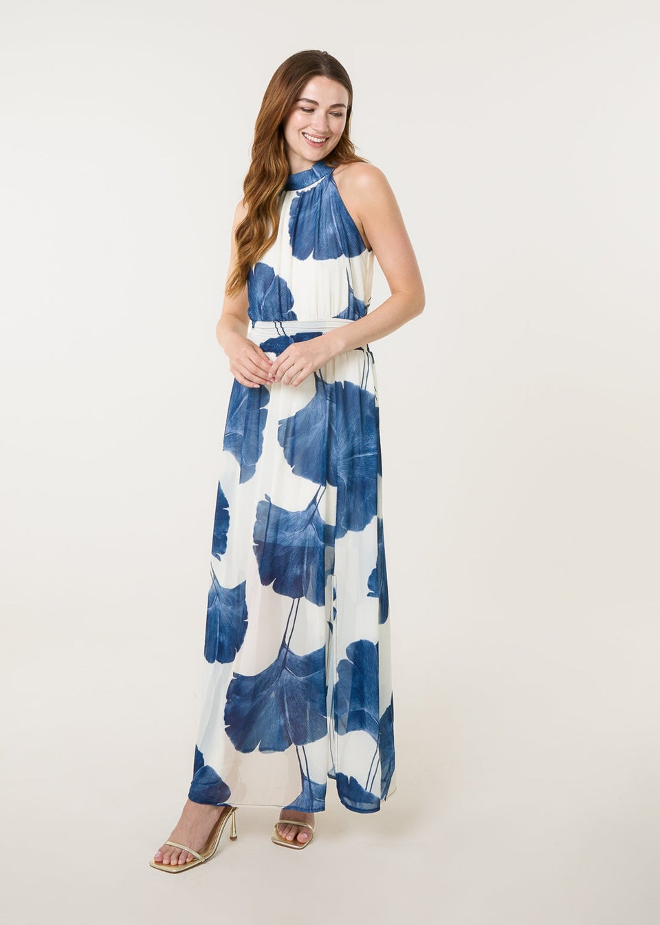Blue Vanilla White Halter Neck Occasion Dress
