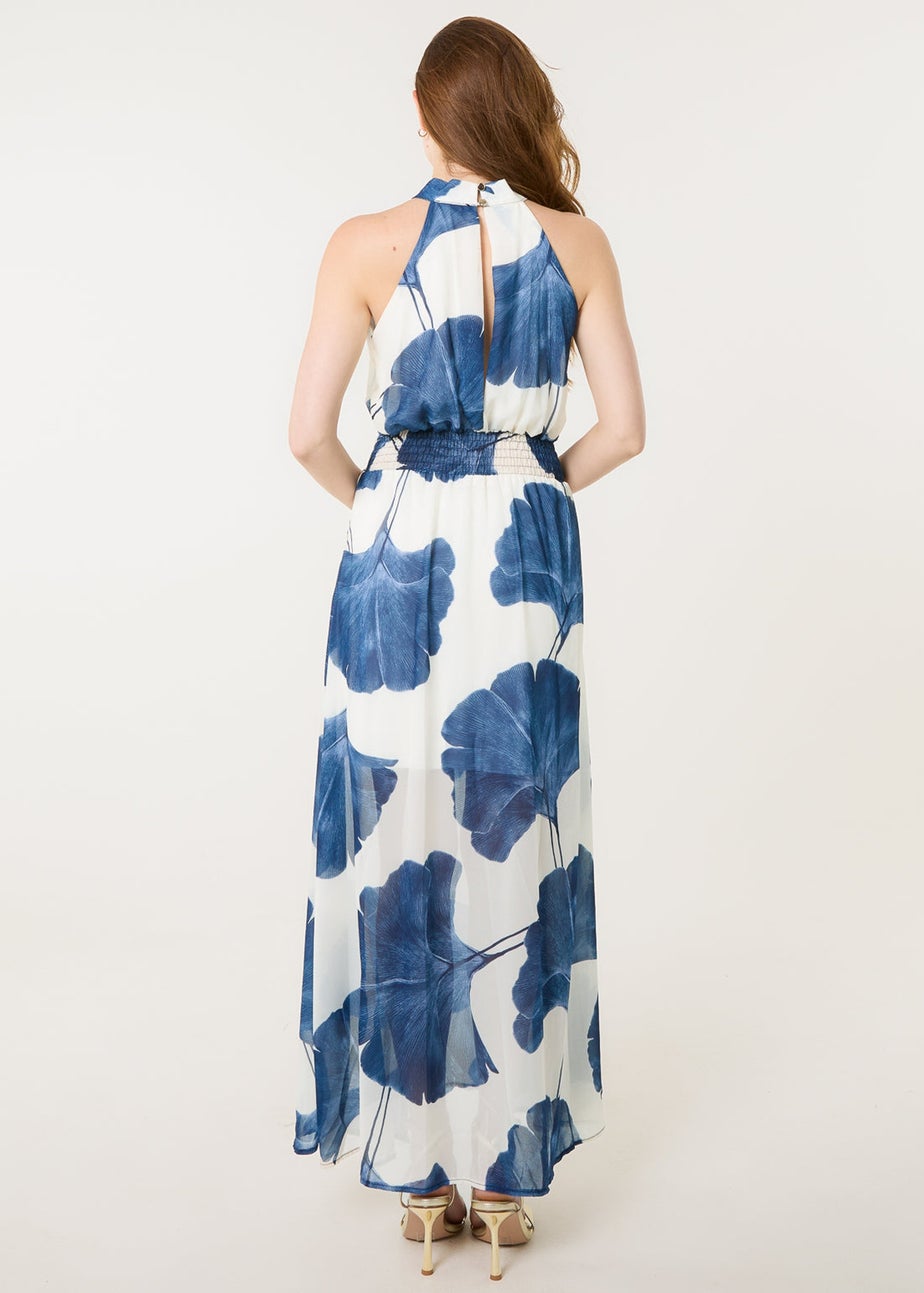 Blue Vanilla White Halter Neck Occasion Dress