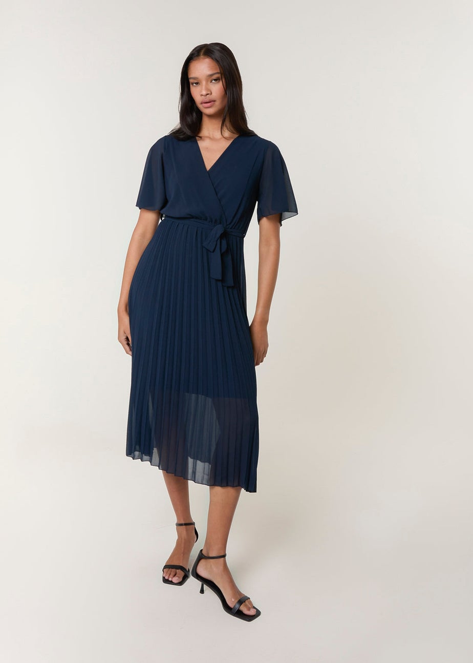 Blue Vanilla Navy Pleated Chiffon Dress