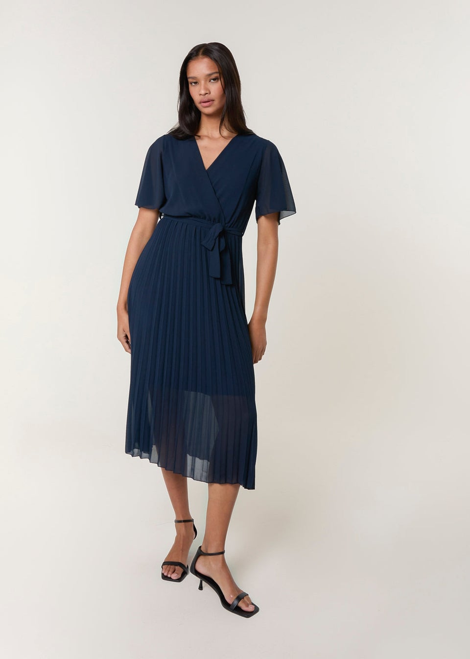 Blue Vanilla Navy Pleated Chiffon Dress