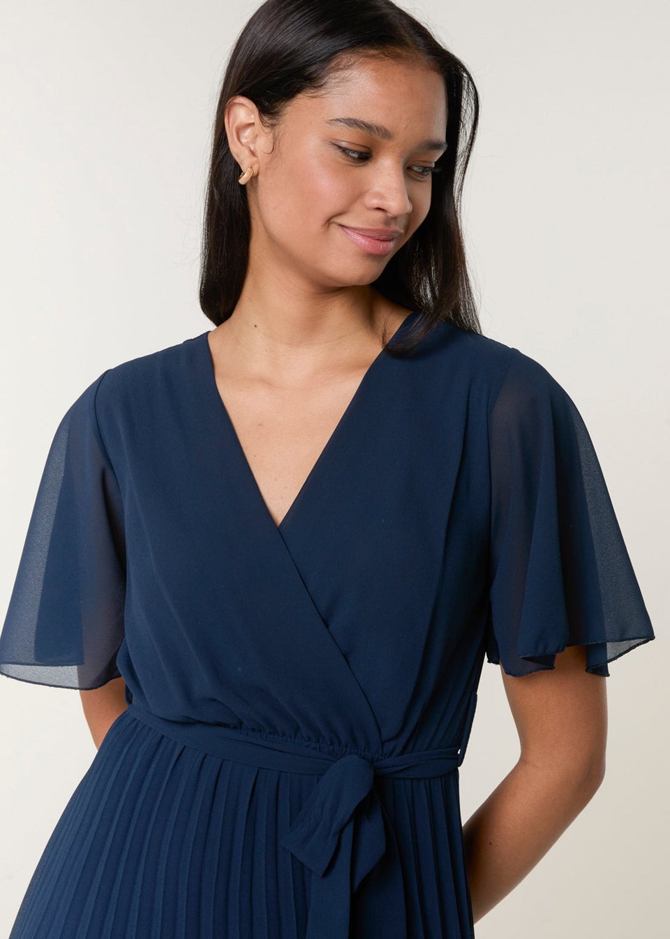 Blue Vanilla Navy Pleated Chiffon Dress