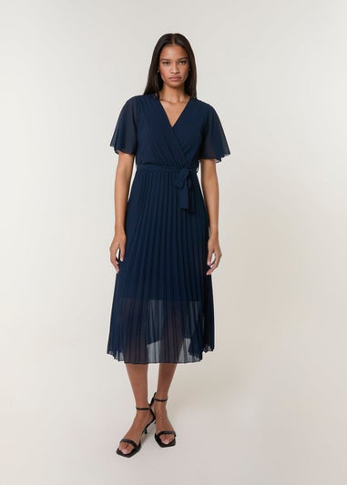 Blue Vanilla Navy Pleated Chiffon Dress