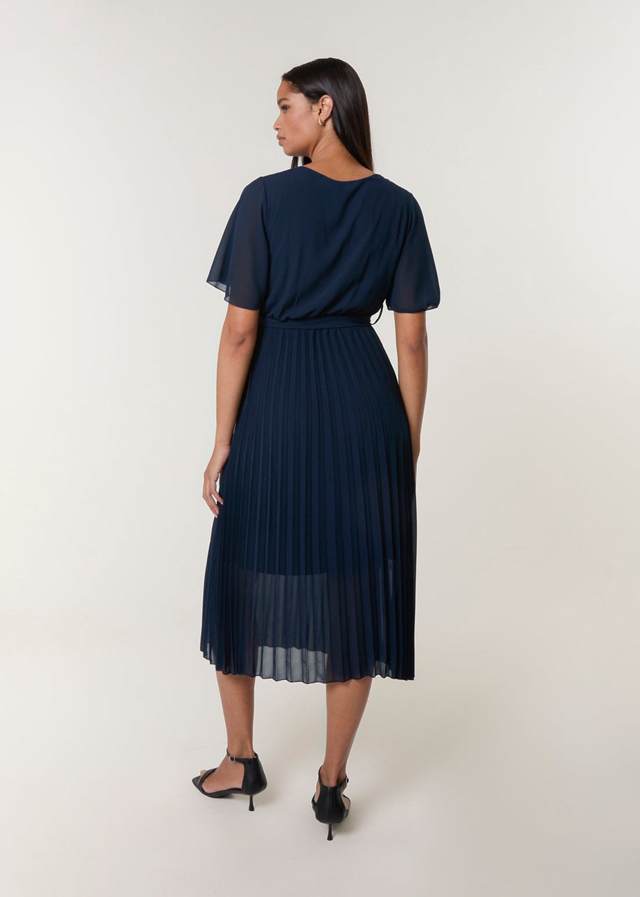 Blue Vanilla Navy Pleated Chiffon Dress