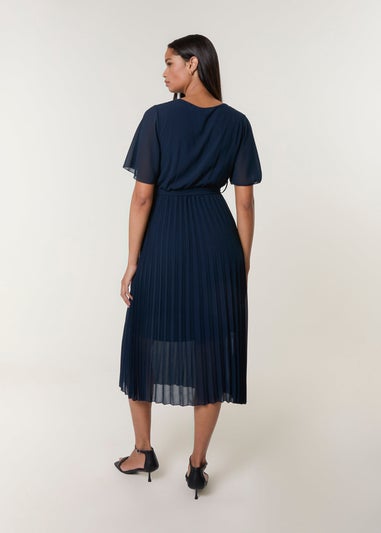 Blue Vanilla Navy Pleated Chiffon Dress