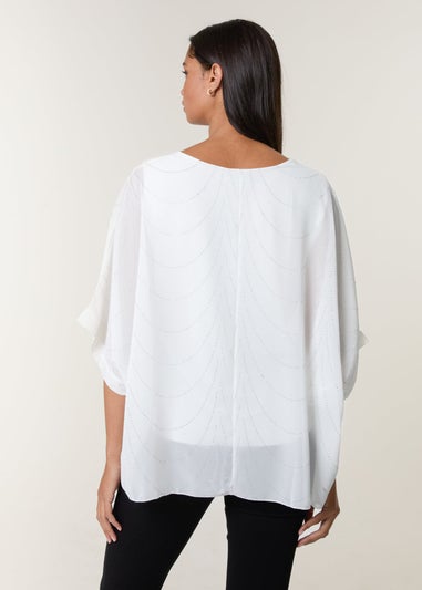 Blue Vanilla White Studded Wave Chiffon Kaftan Top
