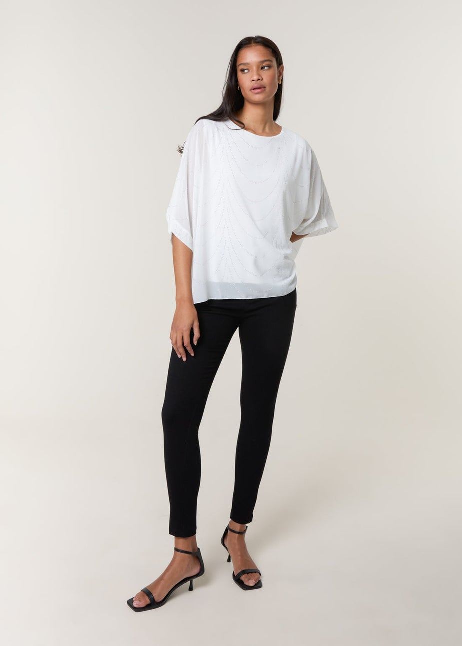 Blue Vanilla White Studded Wave Chiffon Kaftan Top