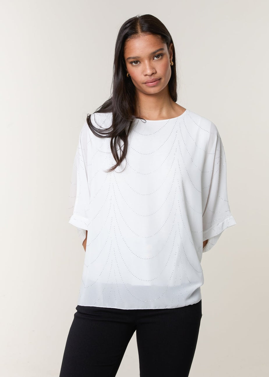 Blue Vanilla White Studded Wave Chiffon Kaftan Top