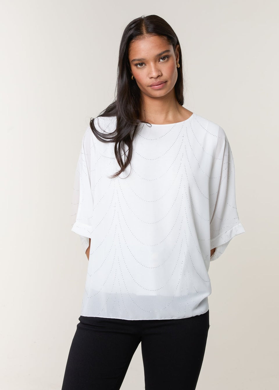 Blue Vanilla White Studded Wave Chiffon Kaftan Top