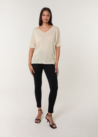 Blue Vanilla Gold Metallic Fine Gauge Lightweight Knit Top