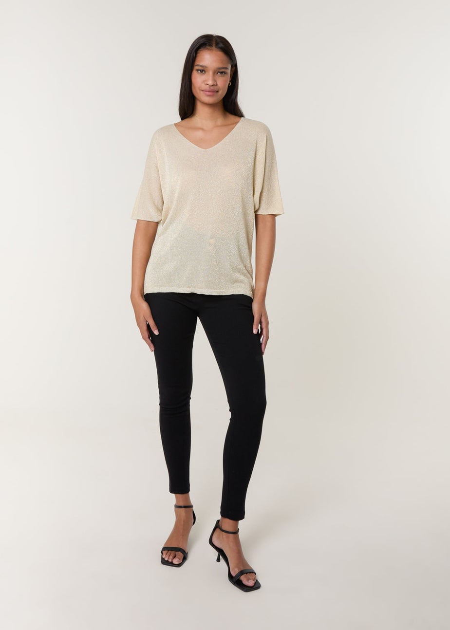 Blue Vanilla Gold Metallic Fine Gauge Lightweight Knit Top