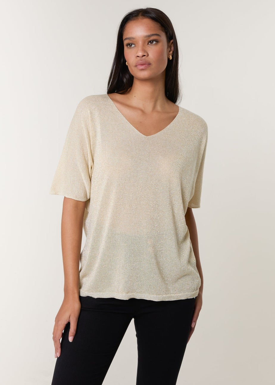 Blue Vanilla Gold Metallic Fine Gauge Lightweight Knit Top