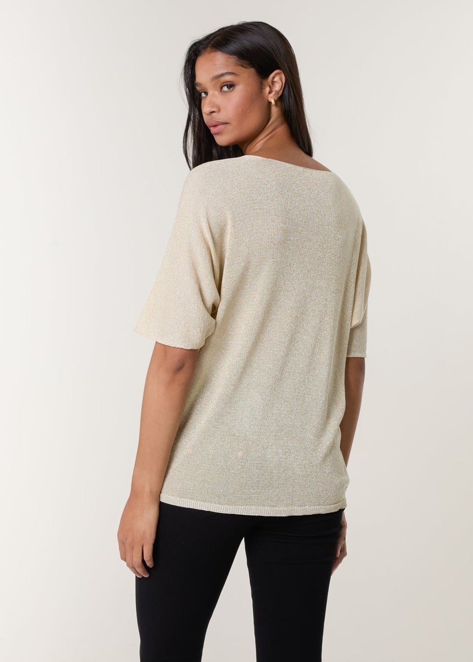 Blue Vanilla Gold Metallic Fine Gauge Lightweight Knit Top