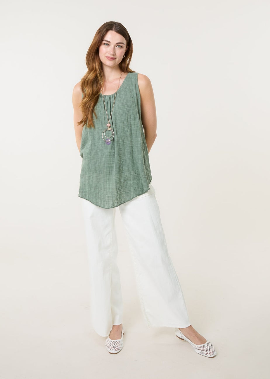 Blue Vanilla Khaki Necklace Sleeveless Top