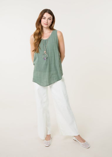 Blue Vanilla Khaki Necklace Sleeveless Top