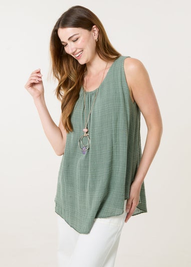 Blue Vanilla Khaki Necklace Sleeveless Top