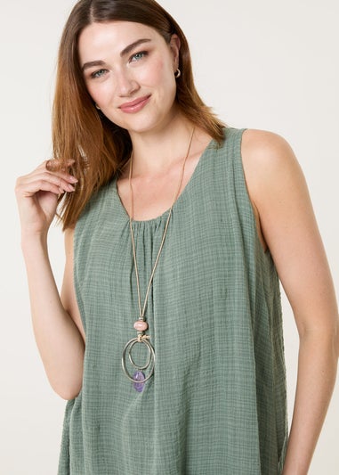 Blue Vanilla Khaki Necklace Sleeveless Top