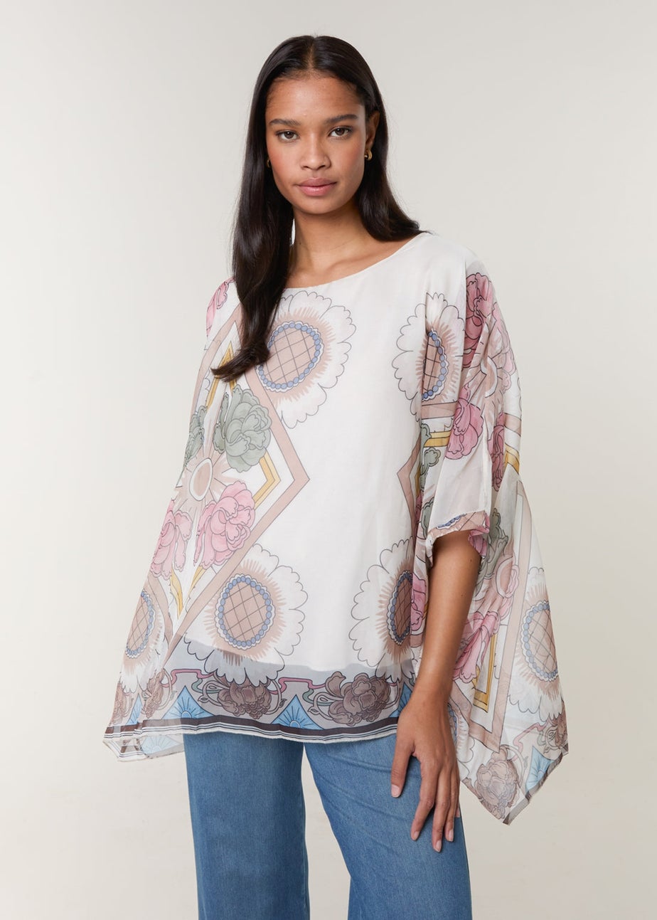Blue Vanilla Beige Flowy Silk Like Blouse