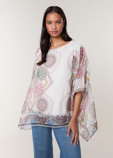 Blue Vanilla Beige Flowy Silk Like Blouse