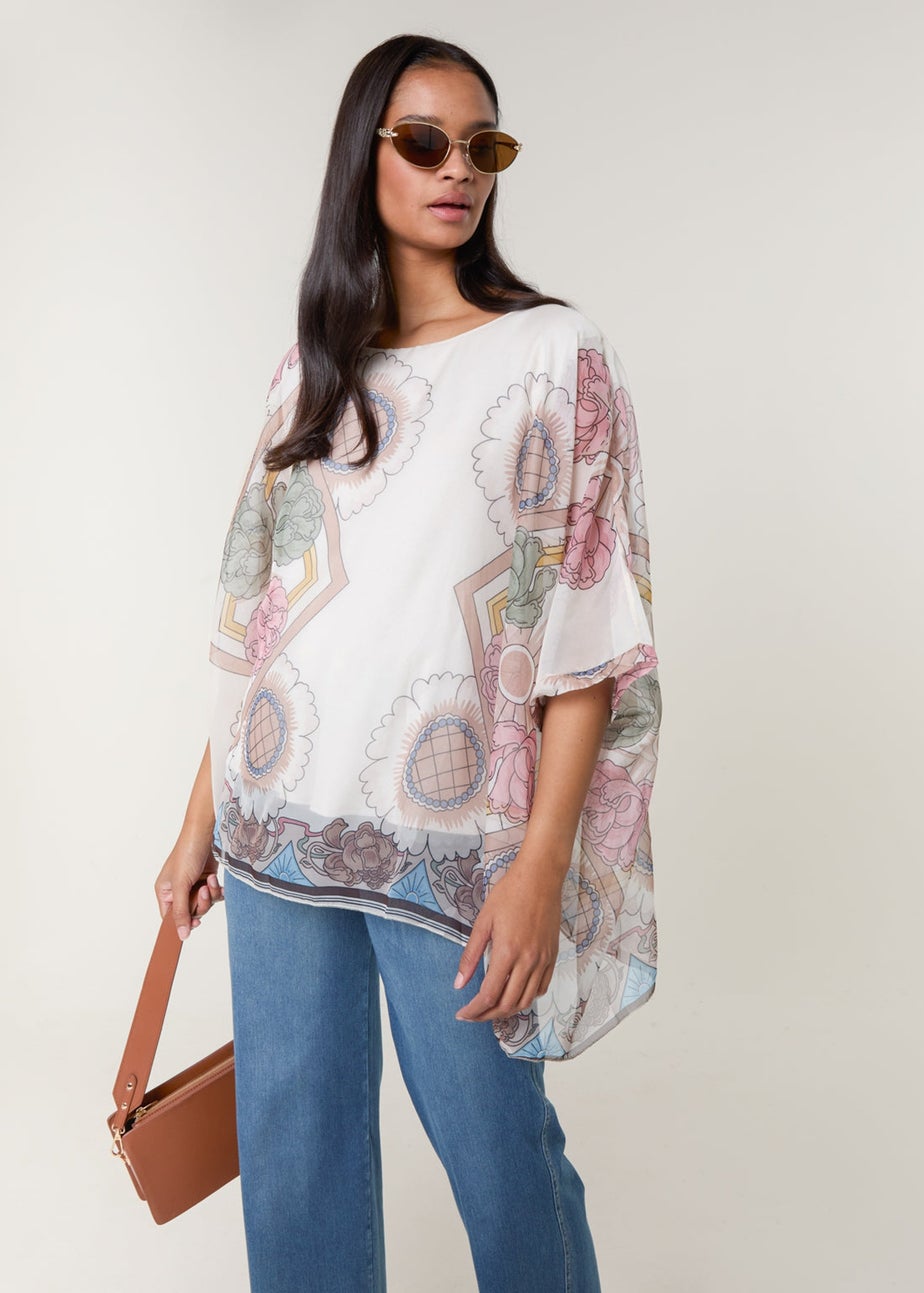 Blue Vanilla Beige Flowy Silk Like Blouse